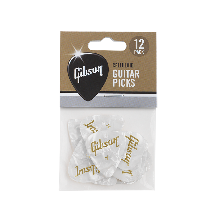 GIBSON ACCESSORIES PEARLOID HEAVY WHITE PICKS, 12 PACK (APRW12-74H)