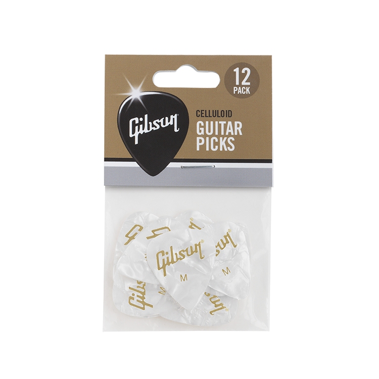 GIBSON ACCESSORIES PEARLOID MEDIUM WHITE PICKS, 12 PACK (APRW12-74M)