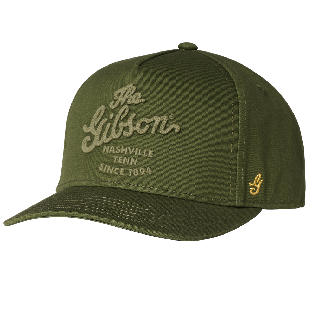 GIBSON ACCESSORIES SCRIPT LOGO STRUCTURED SNAPBACK - OLIVE (GA-SSNBK-SCRP-OLV)