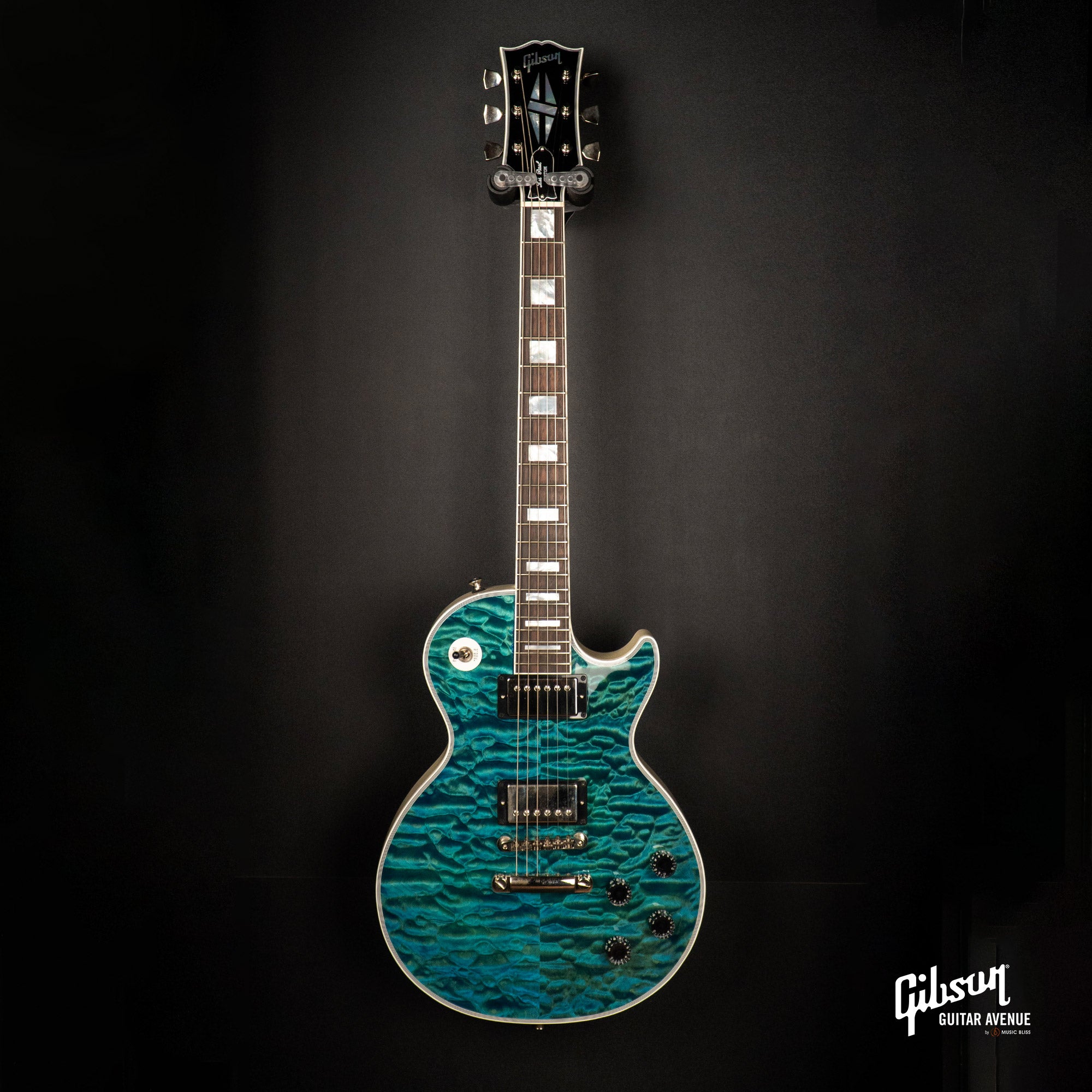 GIBSON JO BRANKO SELECT MADE TO MEASURE LES PAUL CUSTOM 7A QUILT TOP - V3 NECK - OCEAN BLUE - TV WHITE BACK W/STINGER GLOSS NH