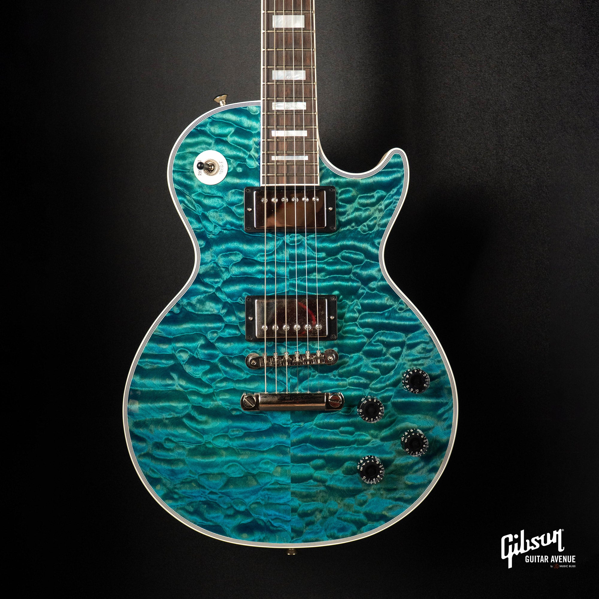 GIBSON JO BRANKO SELECT MADE TO MEASURE LES PAUL CUSTOM 7A QUILT TOP - V3 NECK - OCEAN BLUE - TV WHITE BACK W/STINGER GLOSS NH