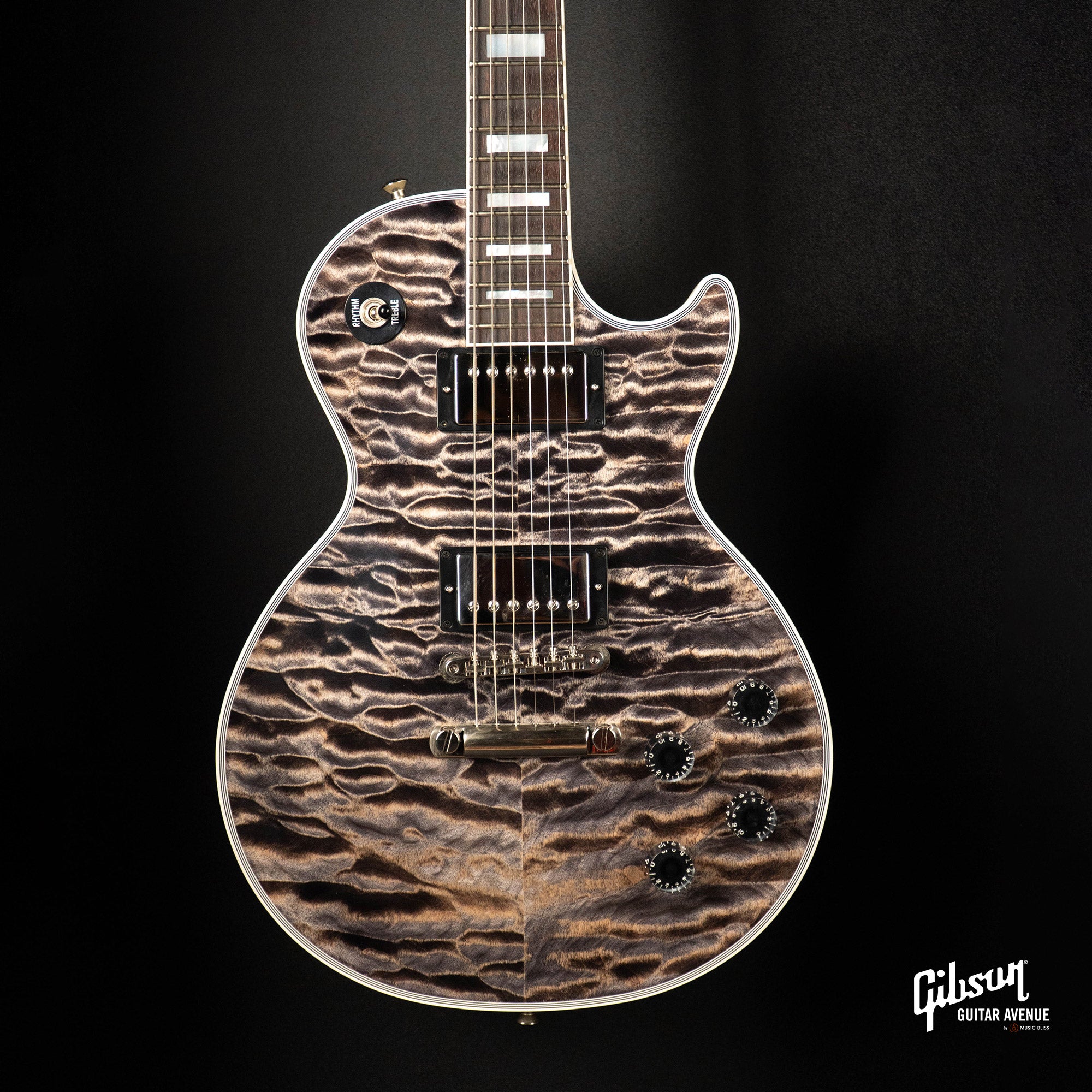 GIBSON JO BRANKO SELECT MADE TO MEASURE LES PAUL CUSTOM 7A QUILT TOP - V3 NECK - FADED TRANS BLACK BURST - TV WHITE BACK W/STINGER GLOSS NH