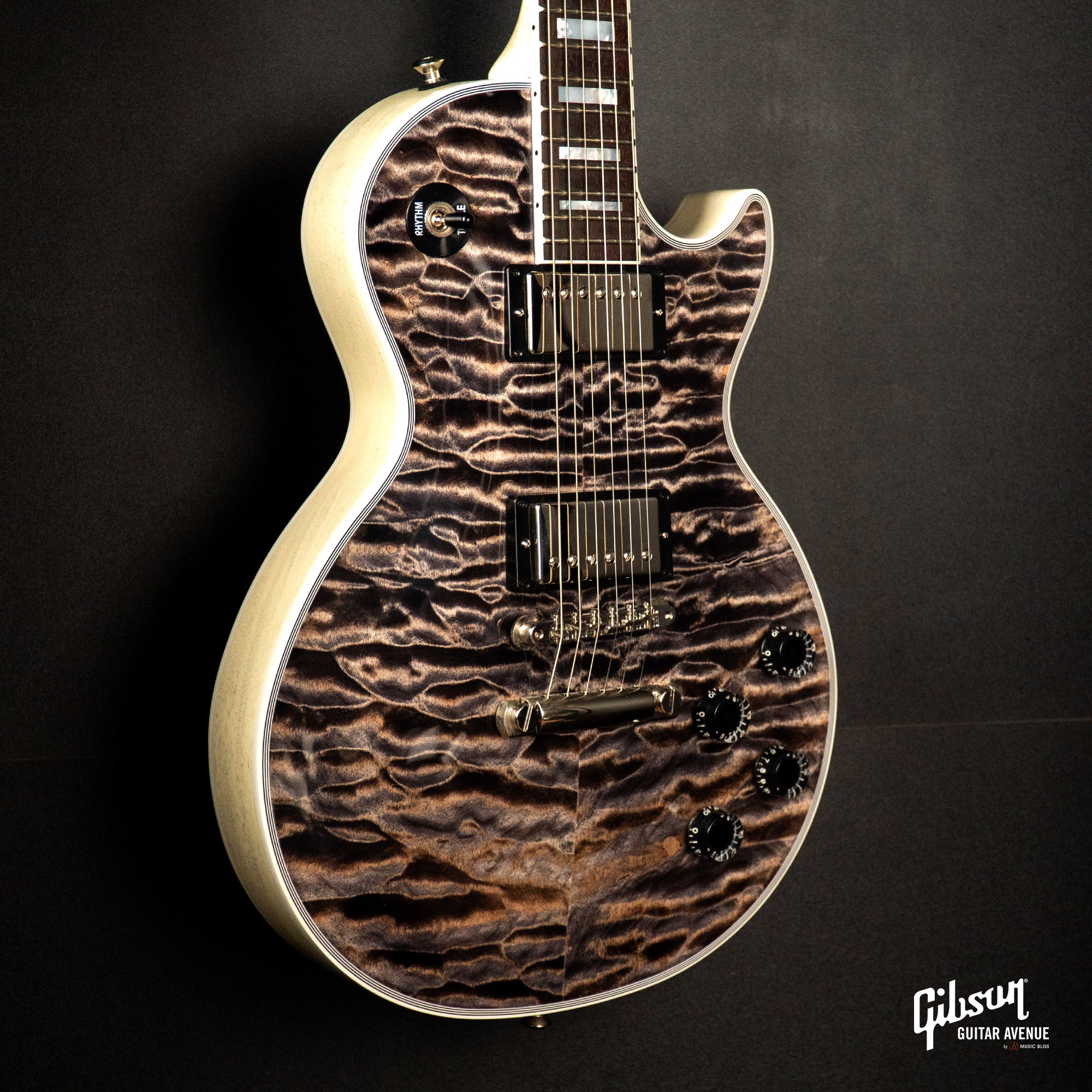 GIBSON JO BRANKO SELECT MADE TO MEASURE LES PAUL CUSTOM 7A QUILT TOP - V3 NECK - FADED TRANS BLACK BURST - TV WHITE BACK W/STINGER GLOSS NH