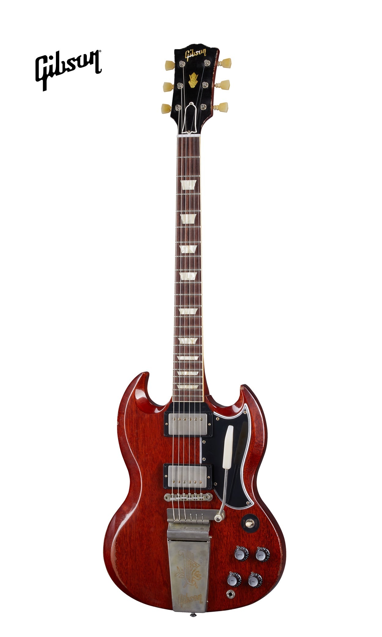 GIBSON 1964 SG STANDARD REISSUE WITH MAESTRO VIBROLA HEAVY AGED ELECTRIC GUITAR - FADED CHERRY