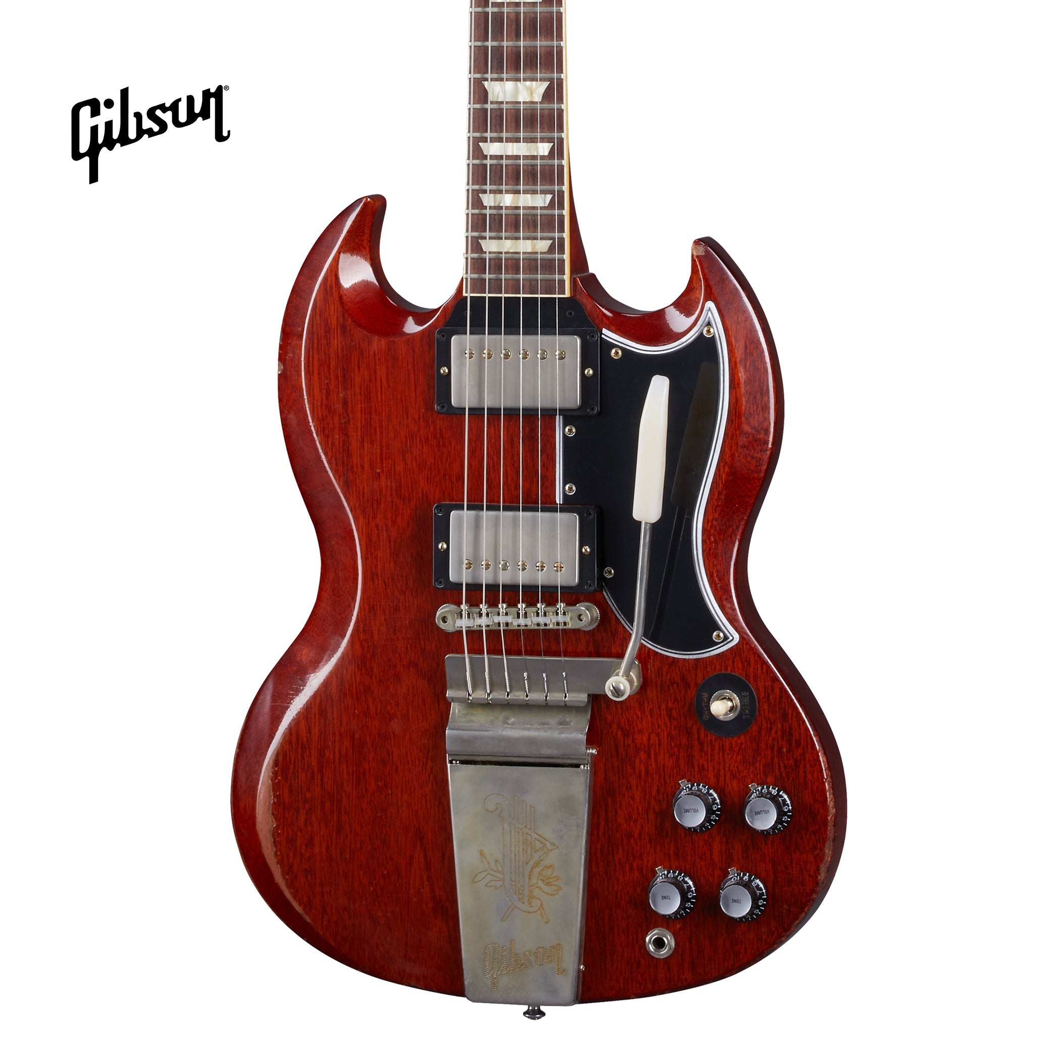 GIBSON 1964 SG STANDARD REISSUE WITH MAESTRO VIBROLA HEAVY AGED ELECTRIC GUITAR - FADED CHERRY