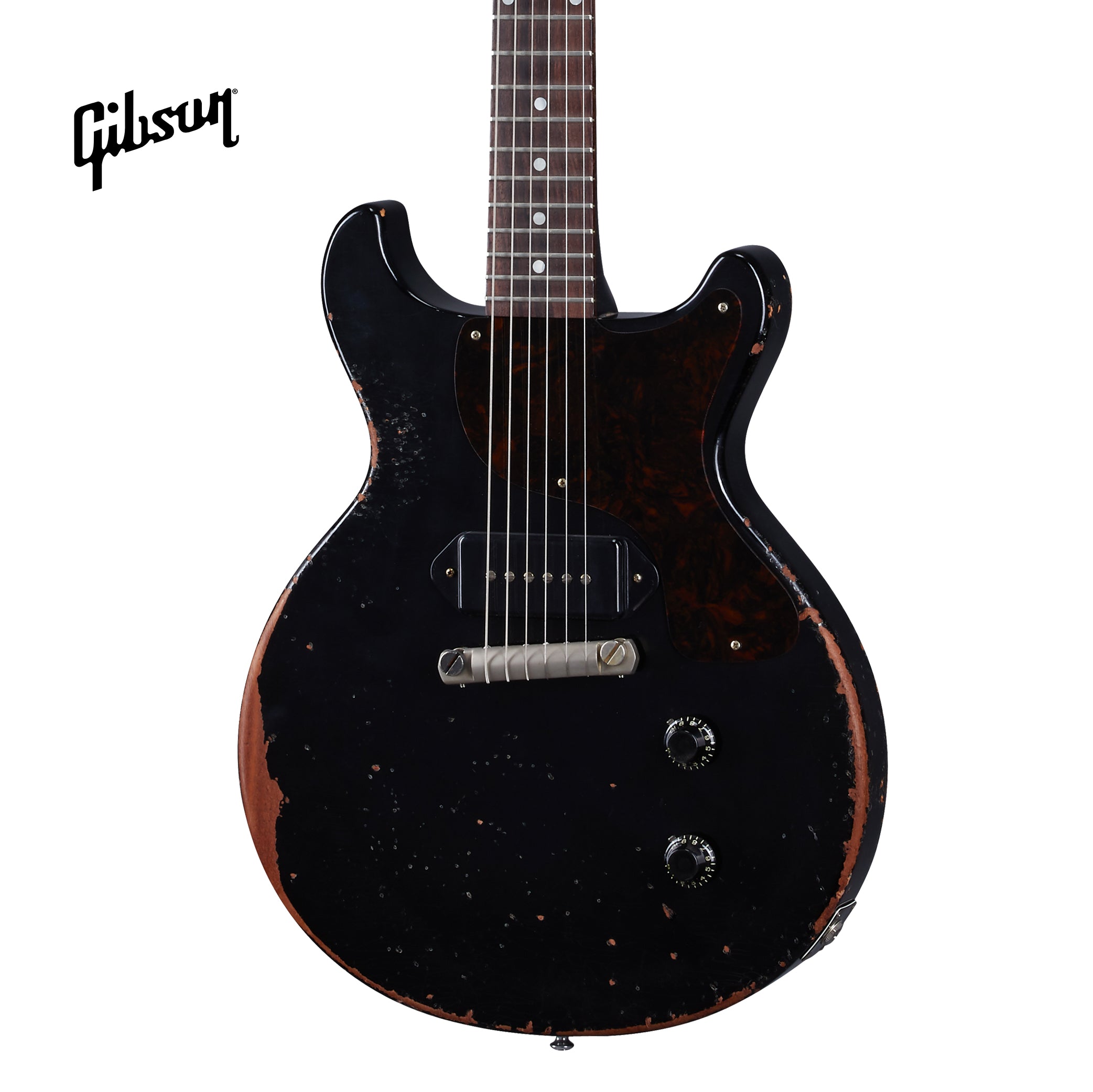 GIBSON 1960 LES PAUL JUNIOR DOUBLE CUT REISSUE ULTRA HEAVY AGED ELECTRIC GUITAR - EBONY