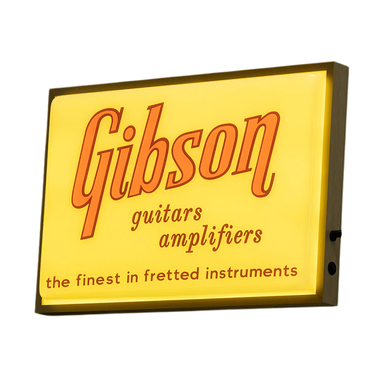 GIBSON VINTAGE LIGHTED SIGN, GUITARS & AMPLIFIERS