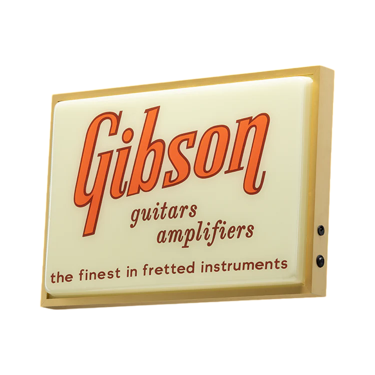 GIBSON VINTAGE LIGHTED SIGN, GUITARS & AMPLIFIERS