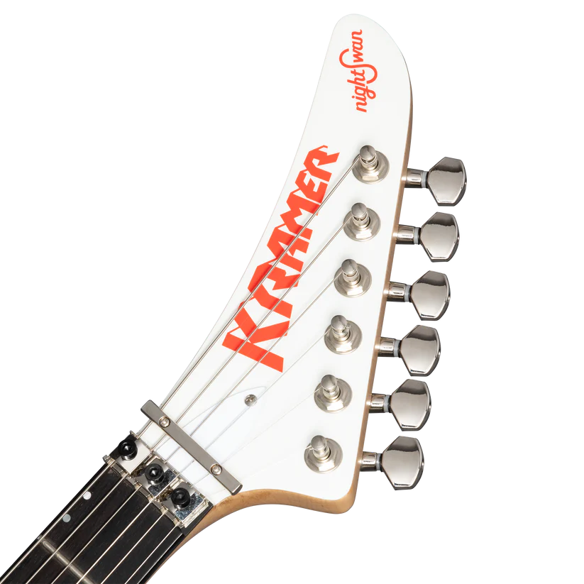 Kramer NightSwan Pixel Hearts Electric Guitar with Premium Gig Bag - Pearl White with Hearts