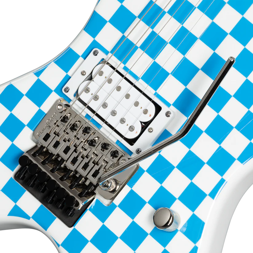 Kramer Voyager Old School Electric Guitar with Premium Gig Bag - Alpine White with Blue Checkers