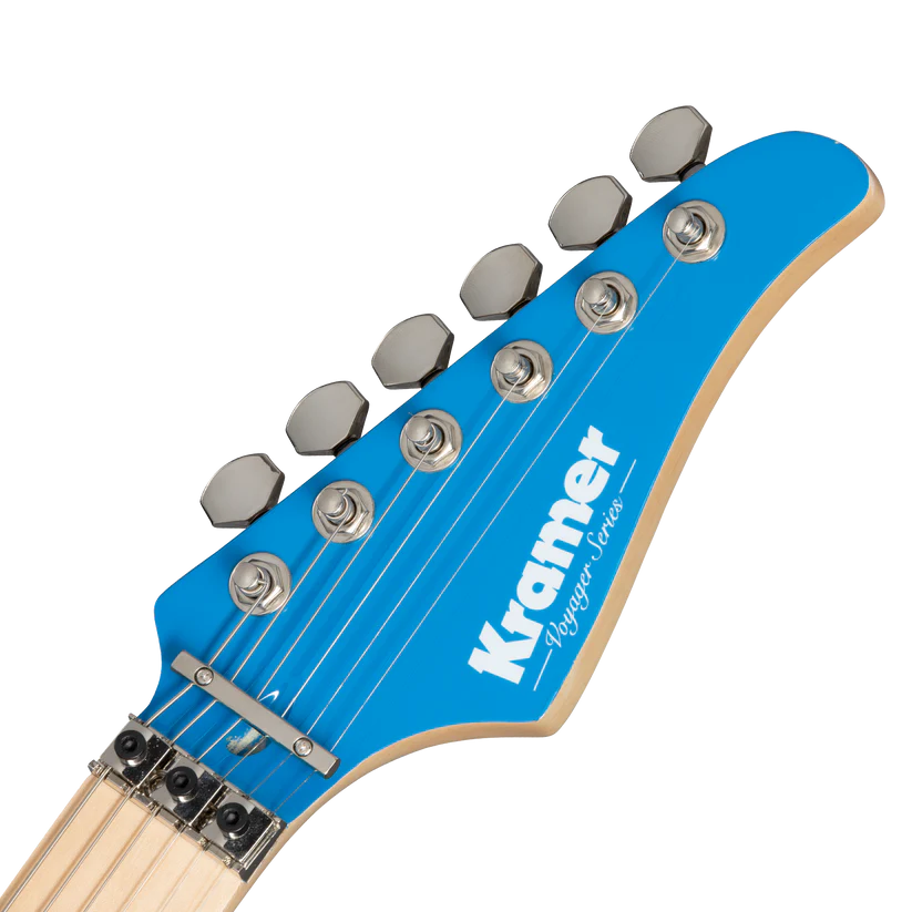 Kramer Voyager Old School Electric Guitar with Premium Gig Bag - Alpine White with Blue Checkers