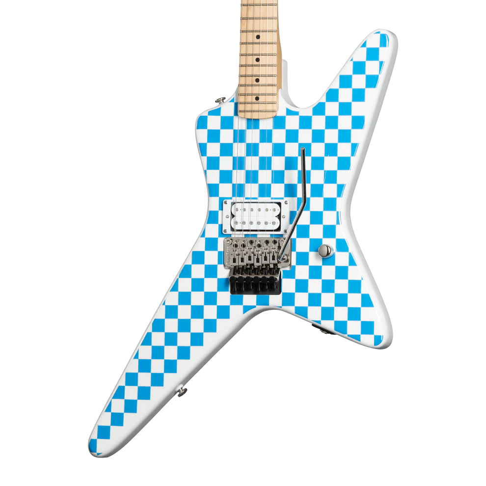 Kramer Voyager Old School Electric Guitar with Premium Gig Bag - Alpine White with Blue Checkers