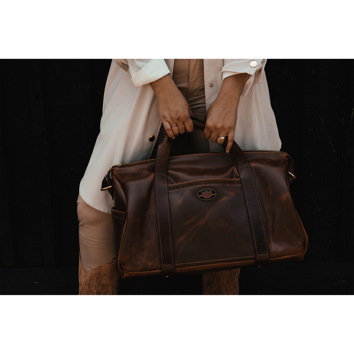 GIBSON LIFTON LEATHER DUFFLE BAG - BROWN