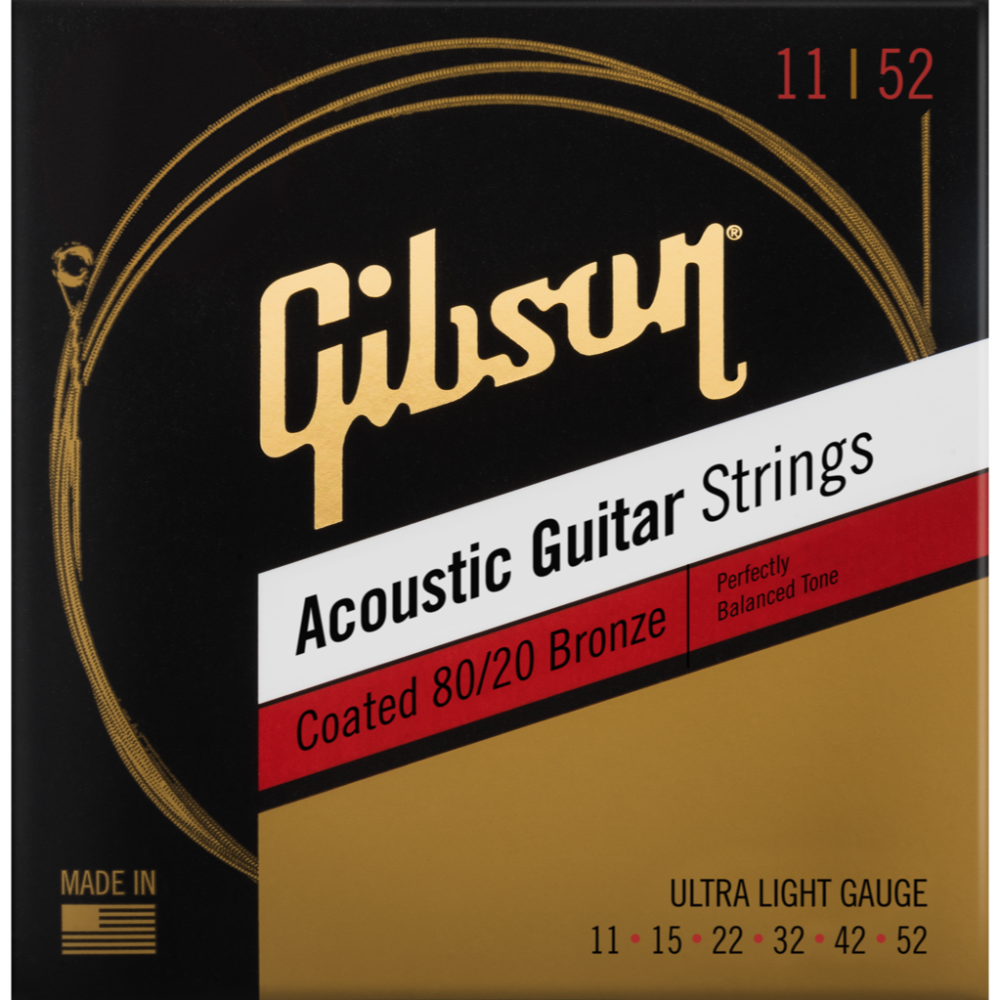 GIBSON ACCESSORIES COATED 80/20 BRONZE ACOUSTIC GUITAR STRINGS - .011-.052 ULTRA LIGHT (SAG-CBRW11)