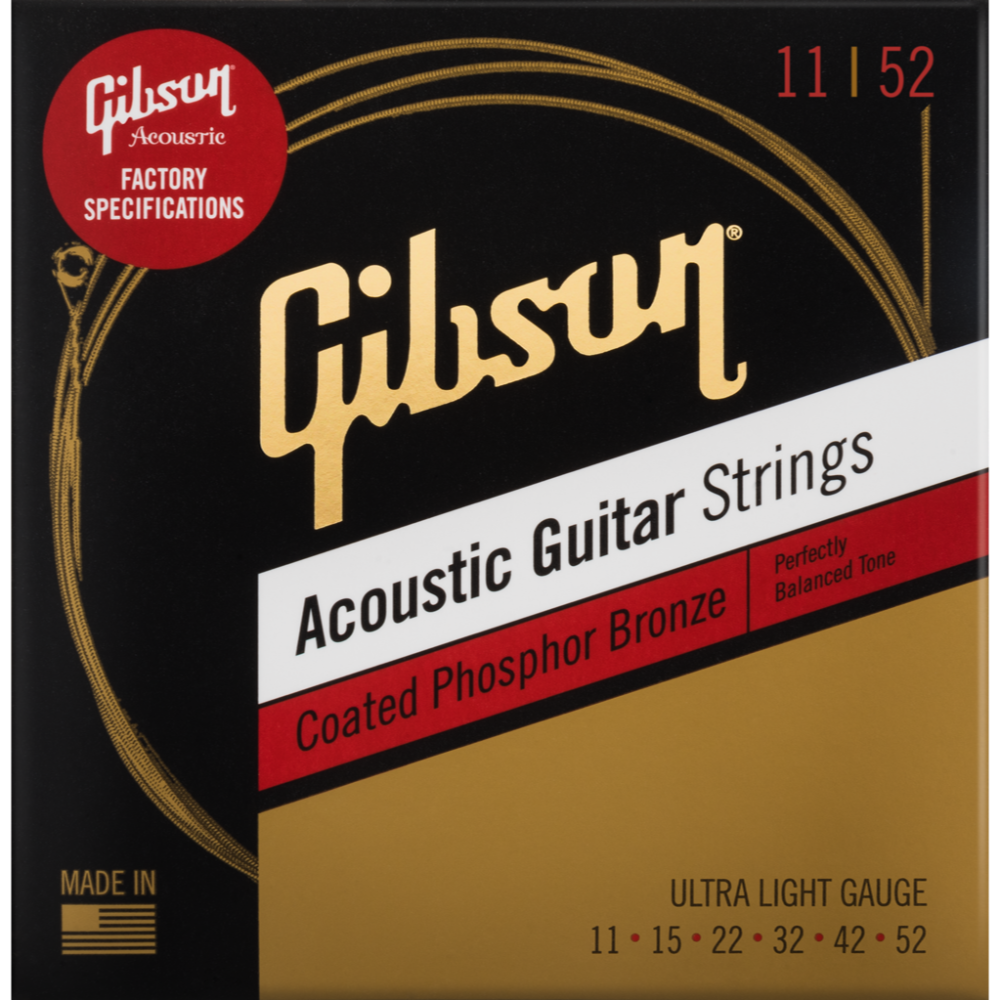 GIBSON ACCESSORIES COATED PHOSPHOR BRONZE ACOUSTIC GUITAR STRINGS - .011-.052 ULTRA LIGHT (SAG-CPB11)