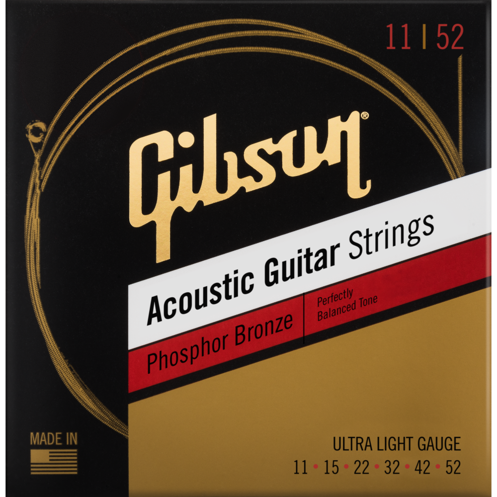 GIBSON ACCESSORIES PHOSPHOR BRONZE ACOUSTIC GUITAR STRINGS - .011-.052 ULTRA LIGHT (SAG-PB11)