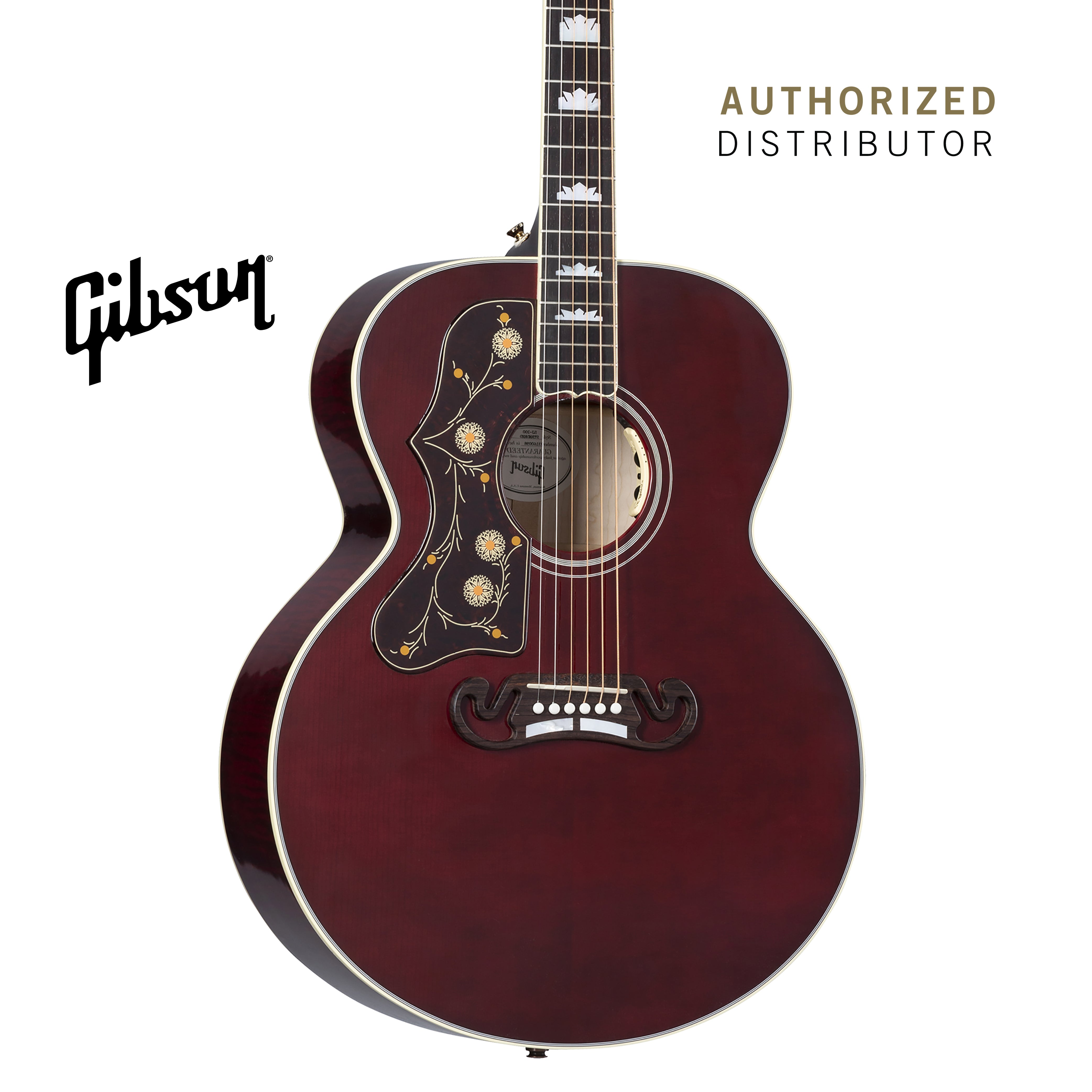 GIBSON SJ-200 STANDARD MAPLE LEFT-HANDED ACOUSTIC-ELECTRIC GUITAR - WINE RED
